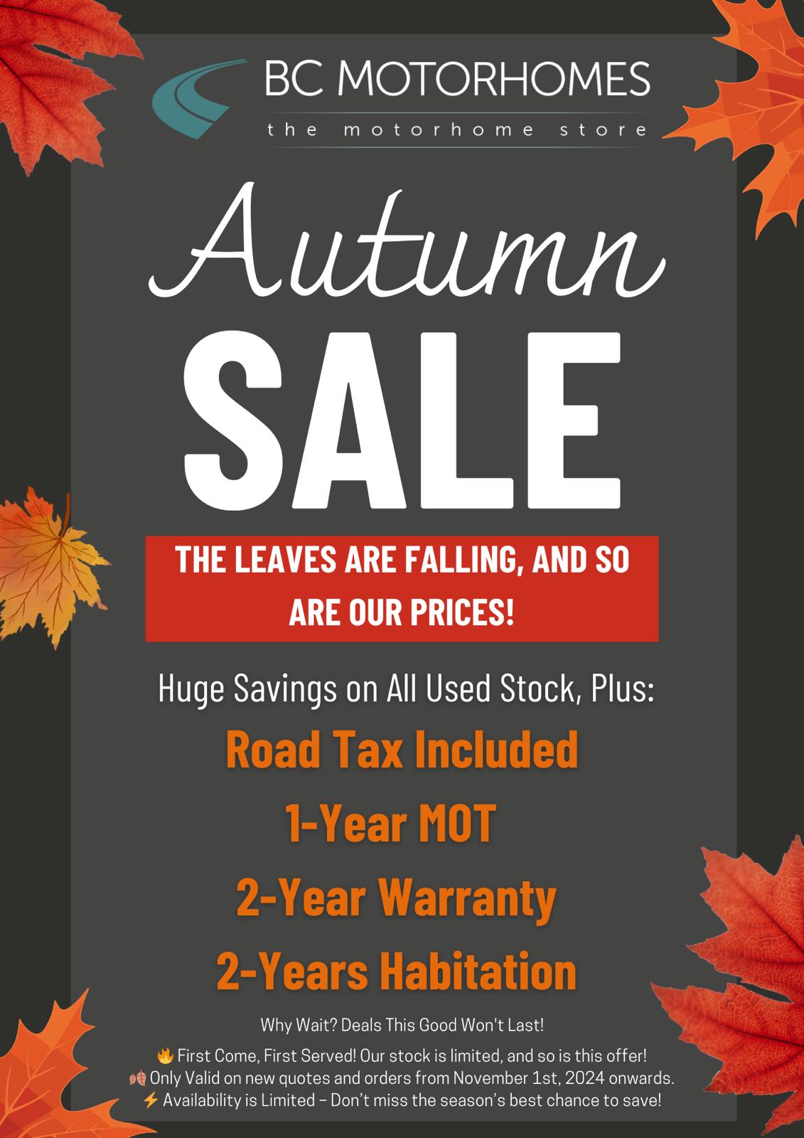 Autumn motorhome sale at BC Motorhomes in Ayr, Scotland